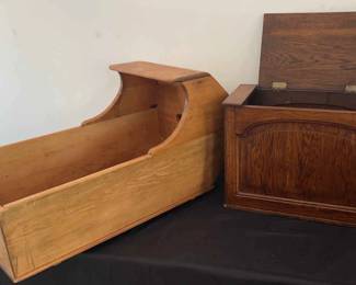 Vintage Oak Chest Rocking Cradle