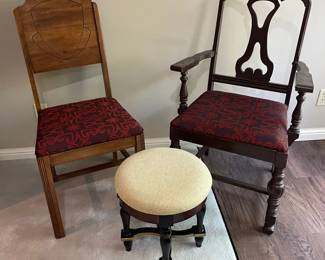 Pair of Antique Wooden Chairs Footstool