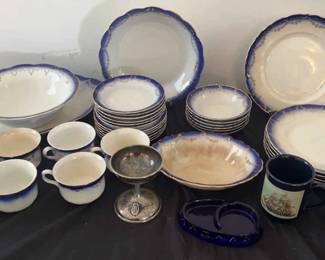 Blue Gold Limoges China set with Silver soldered Goblet