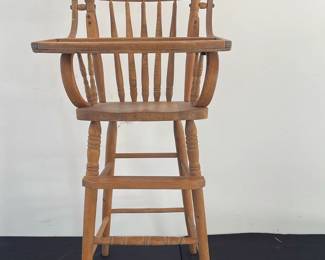 Vintage Wood High Chair With Floral Design