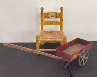 Vintage Red KidKart And Hand Painted Mexican Folk Art Children Woven Seat
