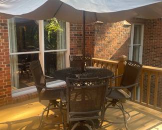 Round Metal Patio Table, Four Chairs, Umbrella