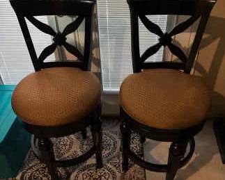 Two Wood Swivel Barstool With Fabric Seat Backing
