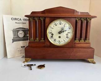 Vintage Emperor Clock Company Circa 1900 Mantle Clock With Key