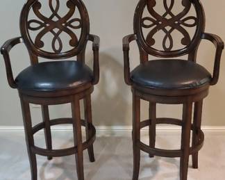 Wood Blk Leather Swivel Bar Stools