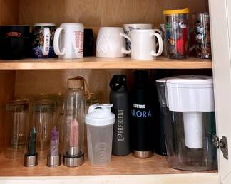 Kitchenware Coffee Mugs, Glasses, Plastic Water Bottles, Crystal Elixir Bottle And Crystals