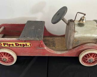 Fire Dept. Vintage Wooden Riding Toy Fire Truck