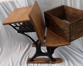 Vintage Peabody Student Desk And Vintage Fruit Crate