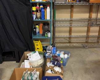 Light Bulbs, Chemicals, Metal Shelf.
