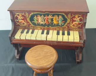 Antique Schoenhut Toy Piano with miniature stool