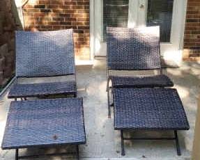 Wide Modern Wicker Chairs Footrests Pair
