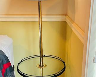 VTG Brass Floor Lamp with Glass Shelf