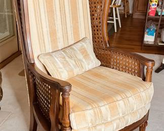 Vintage High Back Velvet Cane Chair