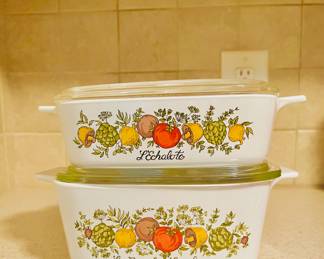 Vintage Corning Ware 'Spice of Life' casserole dishes.