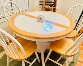 Wood & Tile Top Round Table with 4 Chairs
