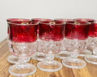 King’s Crown Thumbprint Cordial Glasses with a Ruby Flash