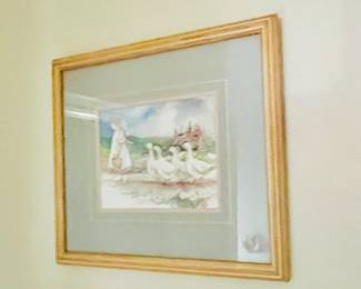 Watercolor Print Girl Leading Geese 