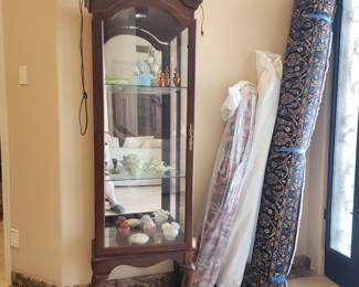 Vintage Curio Cabinet Glass Display Case with Mirrored Back & Shelves
