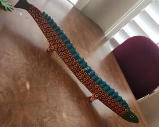 Hand Painted Wooden Fish Sculpture Folk Art Tribal Style Decor