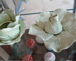 Vintage Ceramic Lettuce Leaf / Cabbage Ware Bowl & Dish – Majolica Style Portugal