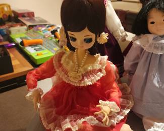 Vintage Bradley Big Eye Doll Red Dress Lace Japan 1970s