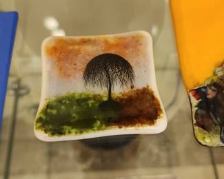 Handmade Fused Glass Coaster Tree Design Autumn Landscape Art
