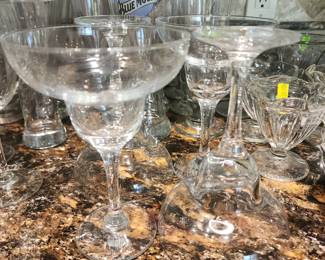 Set of 4 Vintage Clear Glass Margarita Cocktail Stemware