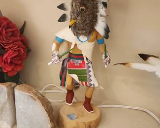 Hand Carved Hawk Kachina Doll Southwestern Native Style with Feathers