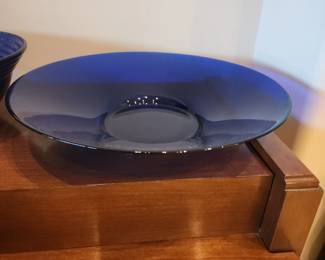 Vintage Cobalt Blue Glass Serving Platter Wide Shallow Plate