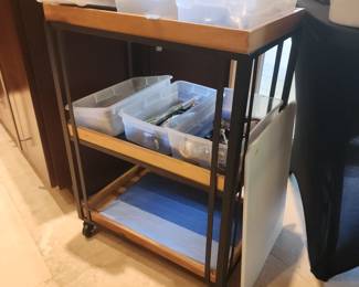 Industrial Rolling Kitchen Cart Wood & Metal 3-Tier Utility Storage