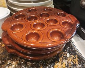 Vintage Brown Stoneware Escargot Plates Set of 3 Ceramic Bakeware