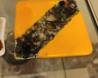 Handmade Fused Glass Coaster Yellow Multicolor Abstract Art Square