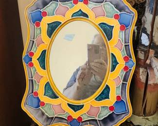 Talavera Style Hand Painted Ceramic Mirror Frame Colorful Southwestern