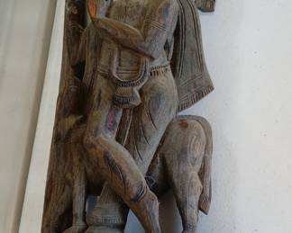 Vintage Hand Carved Wooden Hindu Deity Wall Sculpture – Temple Art Asian Figurine