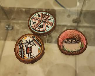 Southwestern Hand Painted Wood Slice Coasters Set of 3 Native Style Art