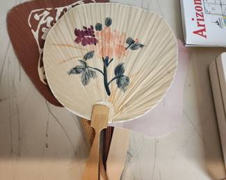 Vintage Japanese Uchiwa Hand Fan Paper & Bamboo Floral Design