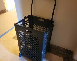 Folding Rolling Utility Cart Plastic Crate with Handle & Wheels