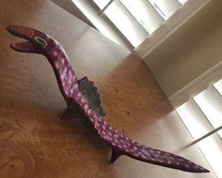 Hand Painted Wooden Dragon Fish Sculpture Folk Art Fantasy Decor