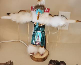 Hand Carved Eagle Kachina Doll Southwestern Native Style with Feathers