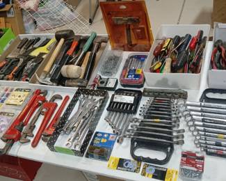 Large Mixed Hand Tools – Wrenches, Pliers, Hammers, Screwdrivers, Pipe Wrenches, Hardware