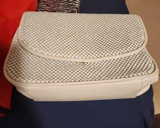 Vintage White Crossbody Purse Faux Leather Woven Pattern Shoulder Bag