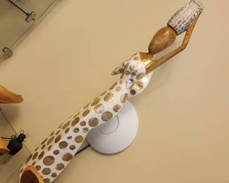 Hand Carved Wooden Woman Statue African Tribal Style Figurine Carrying Basket