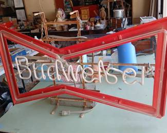 Vintage Budweiser Neon Beer Sign – Bowtie Logo Bar Light Man Cave Advertising