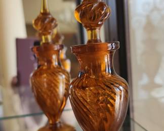 Vintage Amber Glass Perfume Bottle with Stopper Swirl Design