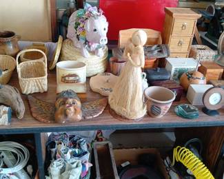 Vintage & Handmade Decorative Lot – Baskets, Pottery, Figurines, Boxes, Folk Art & Home Decor
