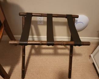 intage Bamboo Luggage Rack Folding Suitcase Stand with Straps