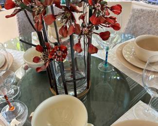 glass centerpiece with glass petals in orange color