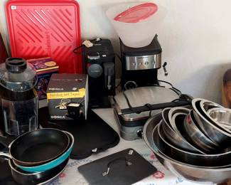Ocala ES Espresso machine, mixing bowls, etc