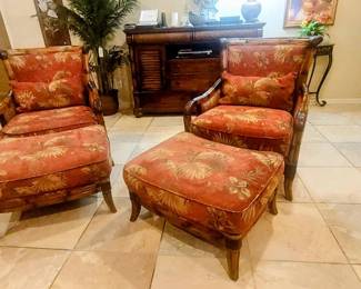 Red upholstered chairs & ottomans $195 each set