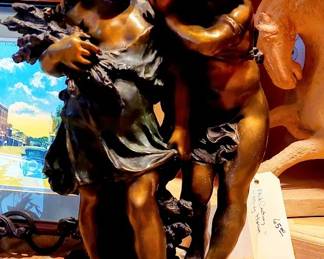 bronze cherub & child statue